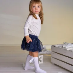 Carlomagno Socks*Girls White Cotton Knee Length Socks