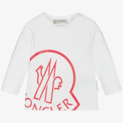 Moncler Enfant Tops*Girls White Cotton Logo Top