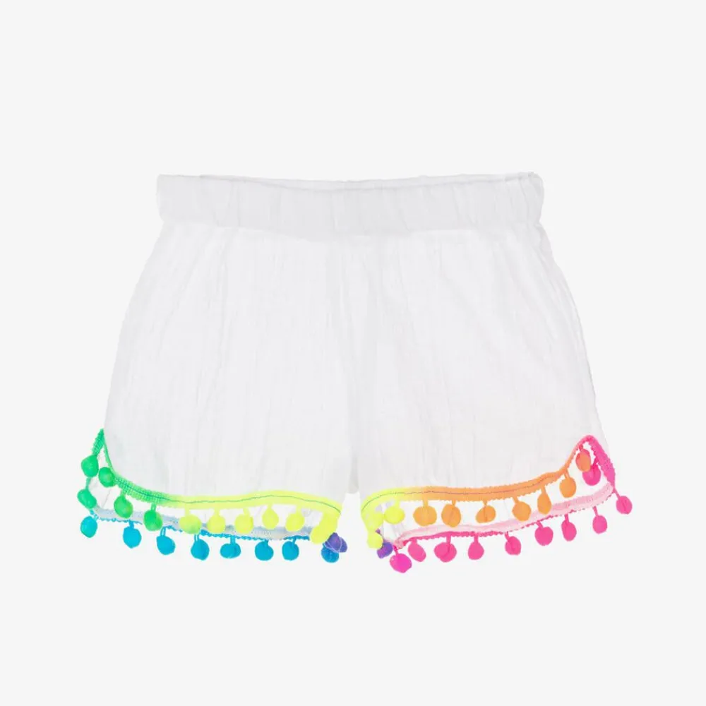 Selini Action Shorts*Girls White Cotton Pom-Pom Shorts