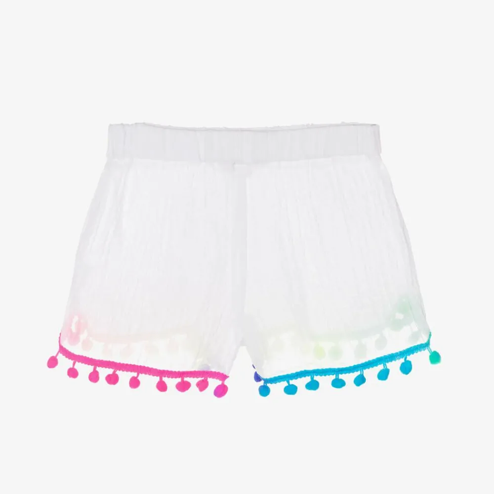 Selini Action Shorts*Girls White Cotton Pom-Pom Shorts