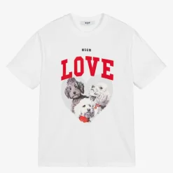 MSGM Tops*Girls White Cotton Puppy T-Shirt