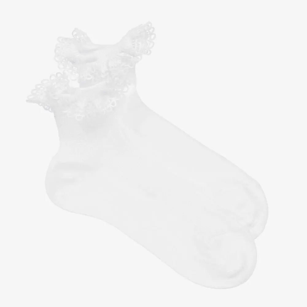 Story Loris Socks*Girls White Cotton Ruffle Socks