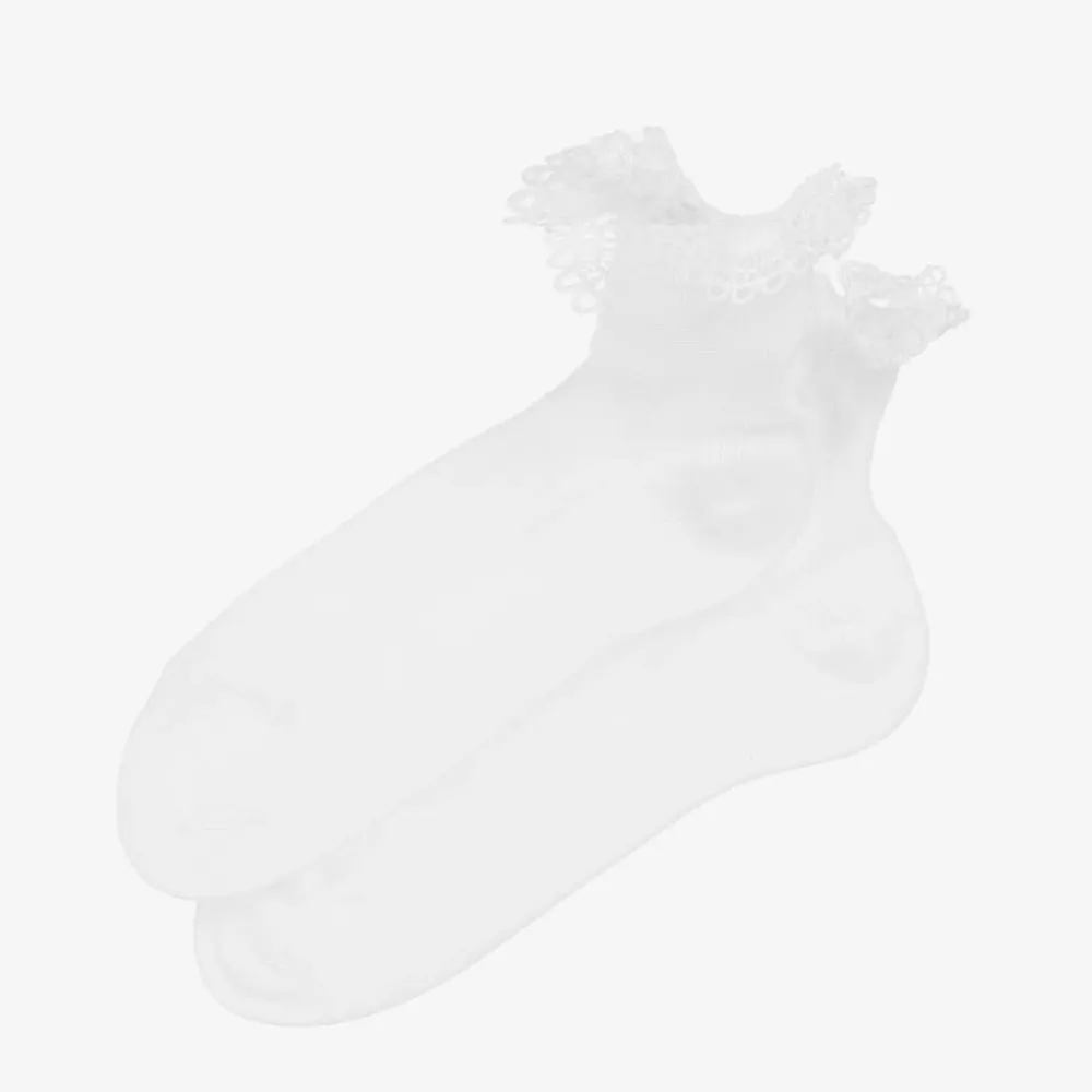 Story Loris Socks*Girls White Cotton Ruffle Socks