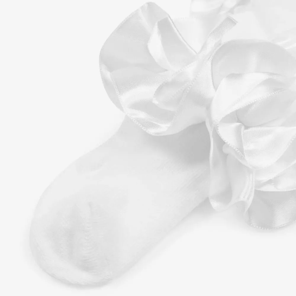 Caramelo Kids Tights*Girls White Cotton Ruffle Tights