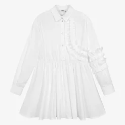 MSGM Dresses*Girls White Cotton Ruffle Shirt Dress