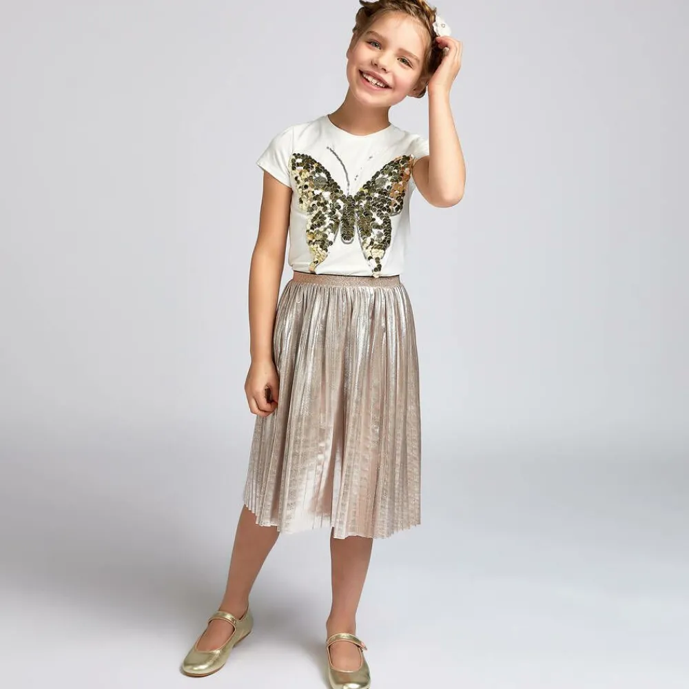 Childrensalon Occasions Tops*Girls White Cotton Sequin Butterfly T-Shirt