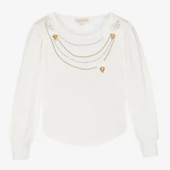 Angels Face Tops*Girls White Cotton Studded Necklace Top Snowdrop