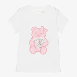 Guess Tops*Girls White Cotton Teddy Bear T-Shirt