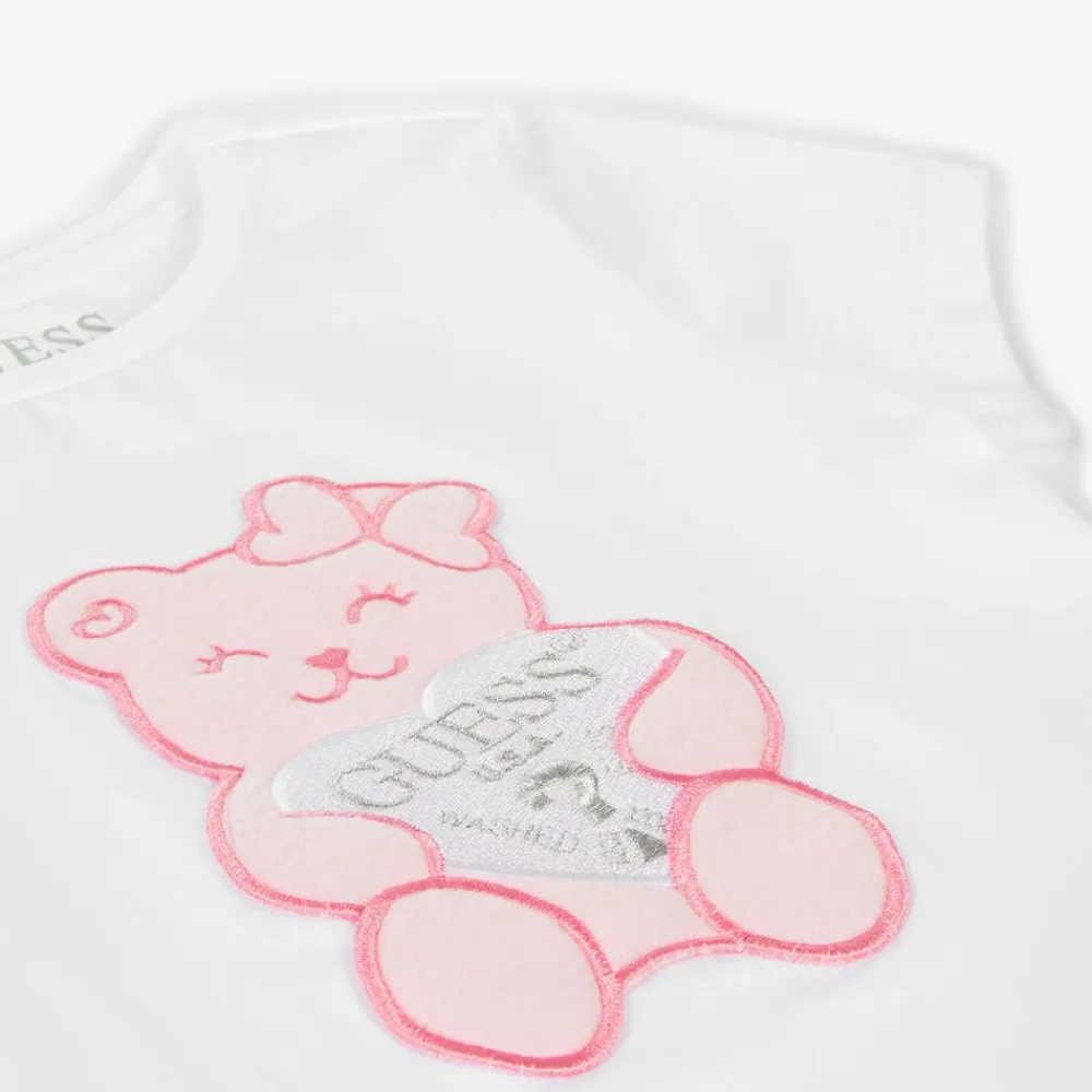 Guess Tops*Girls White Cotton Teddy Bear T-Shirt