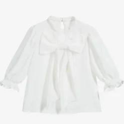 Childrensalon Occasions Tops*Girls White Crêpe Bow Blouse