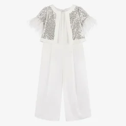 Patachou Trousers*Girls White Crêpe Chiffon Jumpsuit