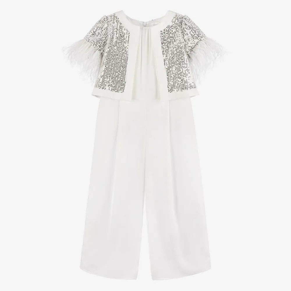 Patachou Trousers*Girls White Crêpe Chiffon Jumpsuit