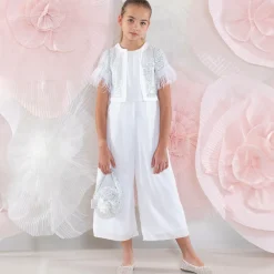 Patachou Trousers*Girls White Crêpe Chiffon Jumpsuit