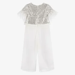 Patachou Trousers*Girls White Crêpe Chiffon Jumpsuit