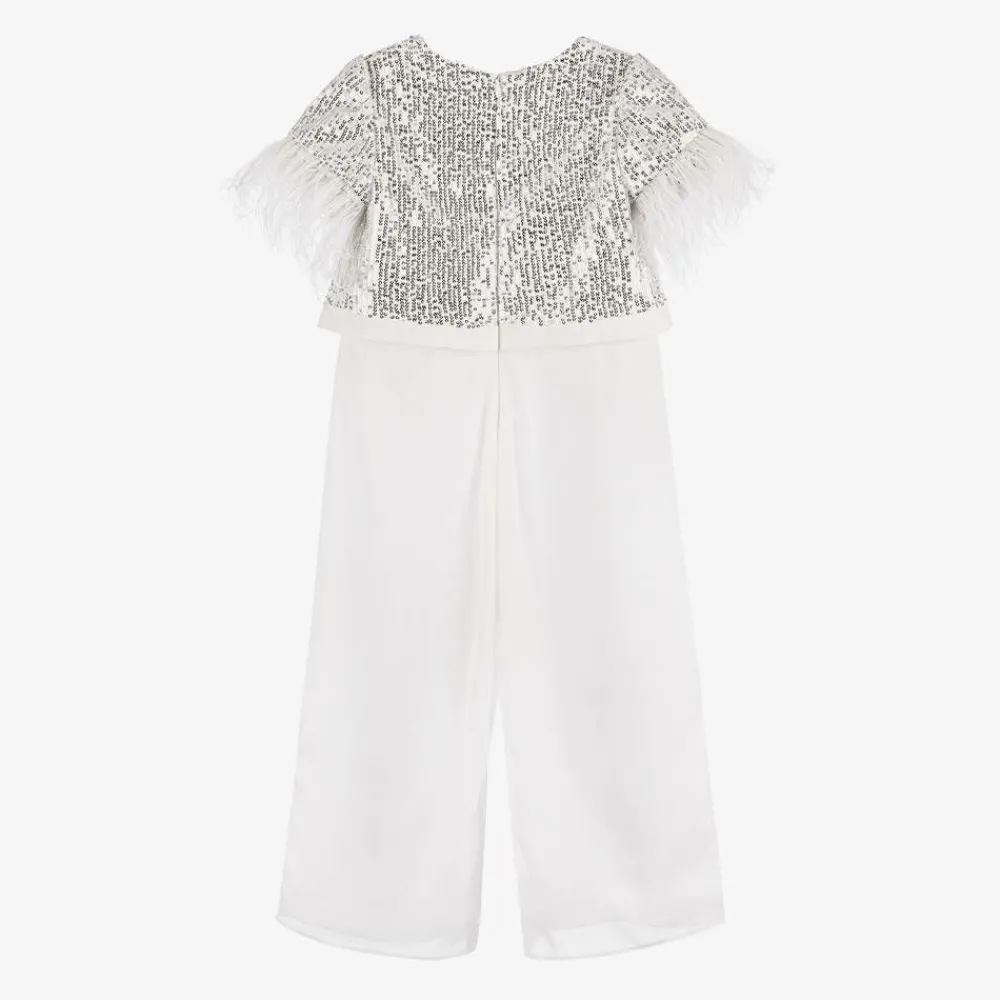 Patachou Trousers*Girls White Crêpe Chiffon Jumpsuit