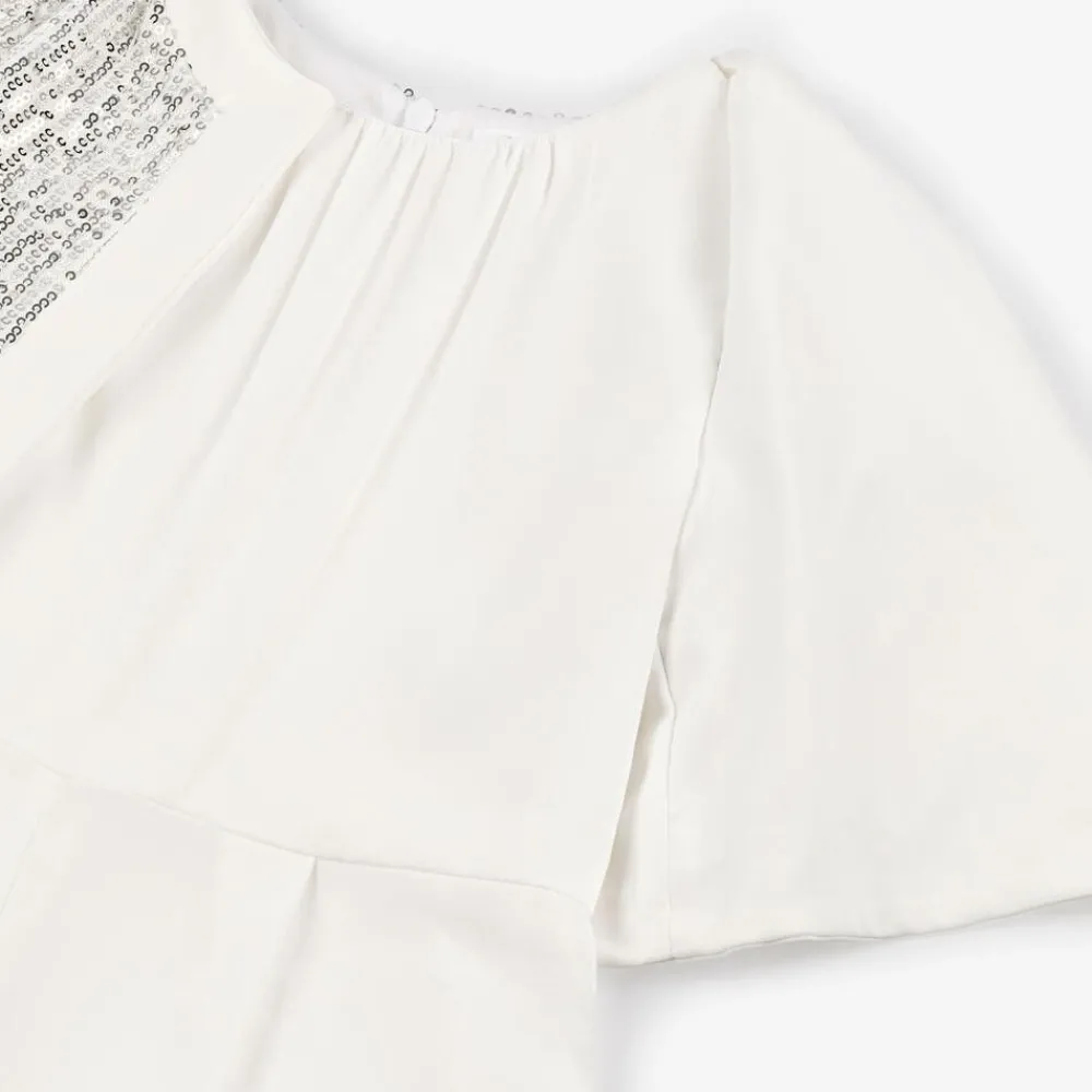 Patachou Trousers*Girls White Crêpe Chiffon Jumpsuit