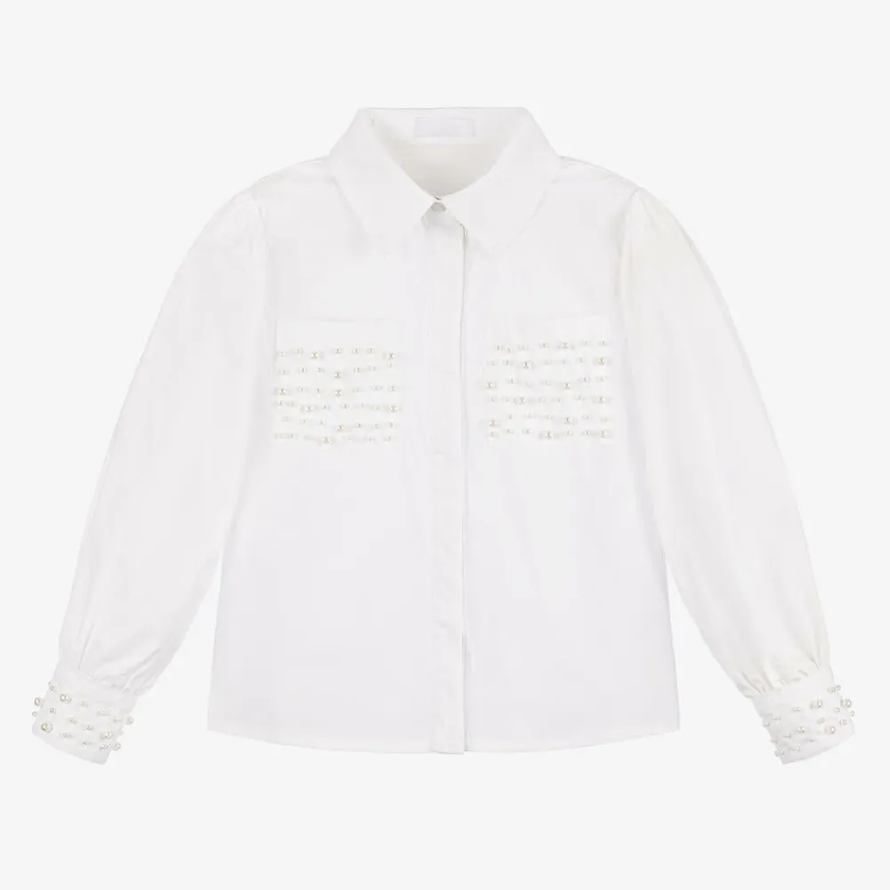 Fun amp; Fun Tops*Girls White Embellished Cotton Shirt