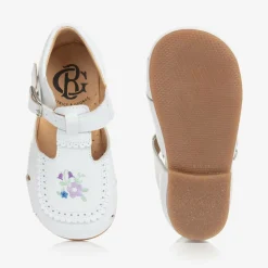 Beatrice amp; George Traditional Shoes|Bar Shoes*Girls White Embroidered Floral Leather Shoes
