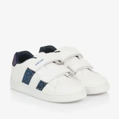 Geox Trainers*Girls White Faux Leather Glitter Trainers