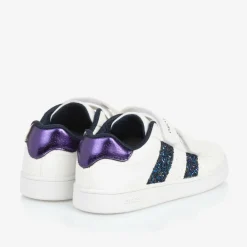 Geox Trainers*Girls White Faux Leather Glitter Trainers