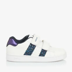 Geox Trainers*Girls White Faux Leather Glitter Trainers