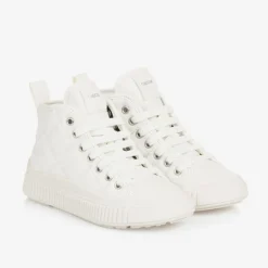 Geox Trainers*Girls White Faux Leather Quilted Trainers