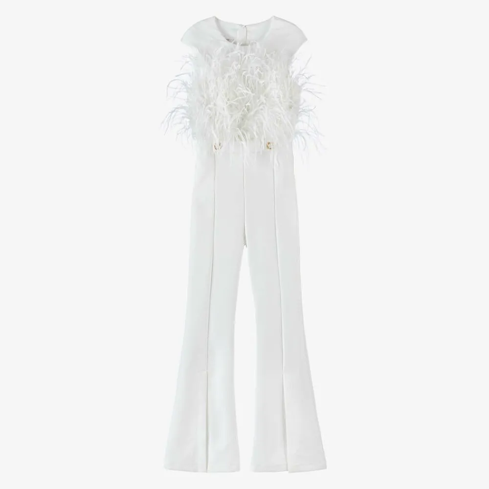 Junona Trousers*Girls White Feather Jumpsuit