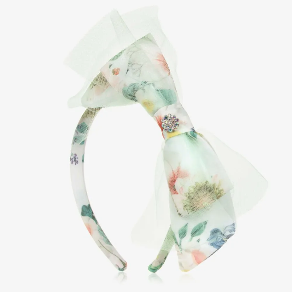 Patachou Hair Accessories*Girls White Floral Bow Hairband