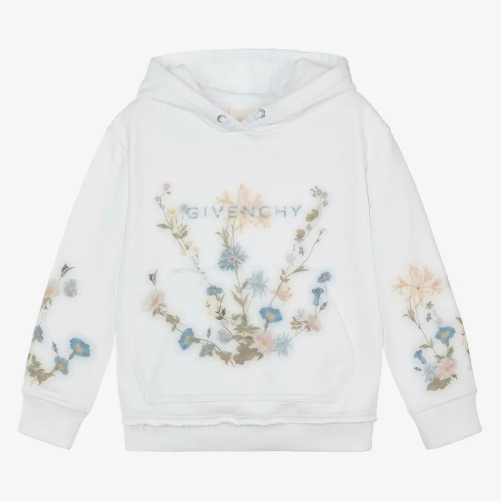 Givenchy Tops*Girls White Flower Print Cotton Hoodie