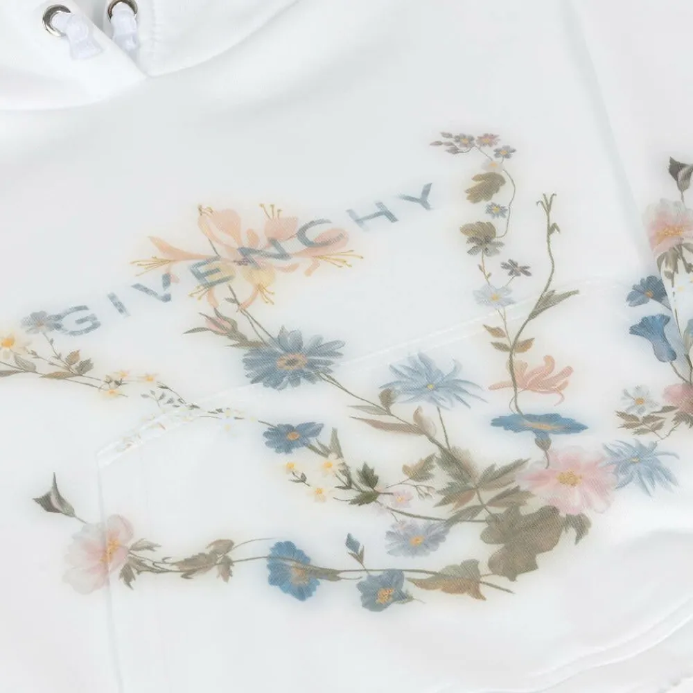 Givenchy Tops*Girls White Flower Print Cotton Hoodie