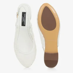 Dolce amp; Gabbana Pumps & Ballerinas|Pumps & Ballerinas*Girls White Leather & Mesh Slingback Pumps