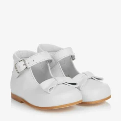 Childrens Classics Bar Shoes|Bar Shoes*Girls White Leather Bow Shoes