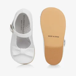 Childrens Classics Bar Shoes|Bar Shoes*Girls White Leather Bow Shoes