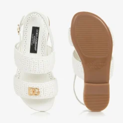 Dolce amp; Gabbana Sandals|Sandals*Girls White Leather Crochet Sandals