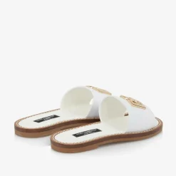 Dolce amp; Gabbana Sliders|Sliders*Girls White Leather DG Sliders
