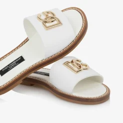 Dolce amp; Gabbana Sliders|Sliders*Girls White Leather DG Sliders