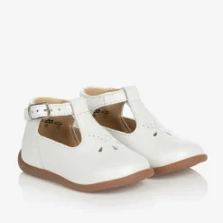 Pom dApi Bar Shoes*Girls White Leather First Walker Shoes