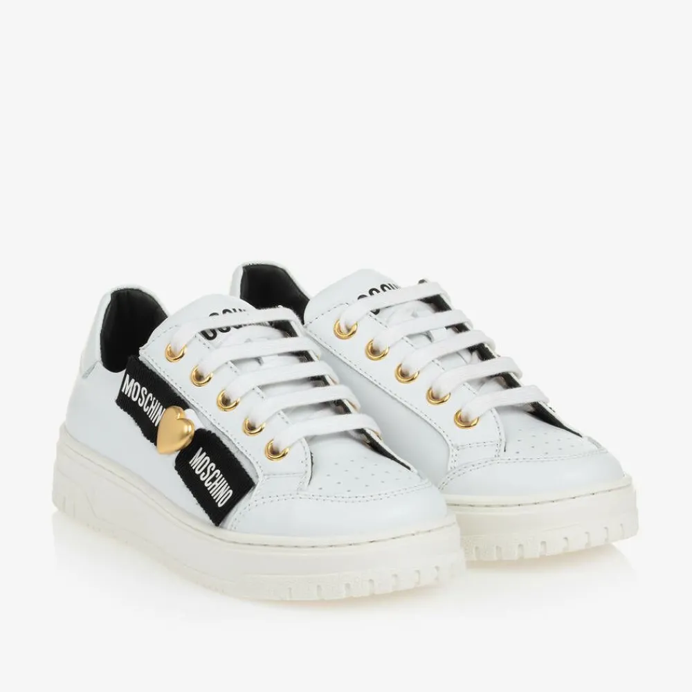 Moschino Trainers|Trainers*Girls White Leather Lace-Up Trainers