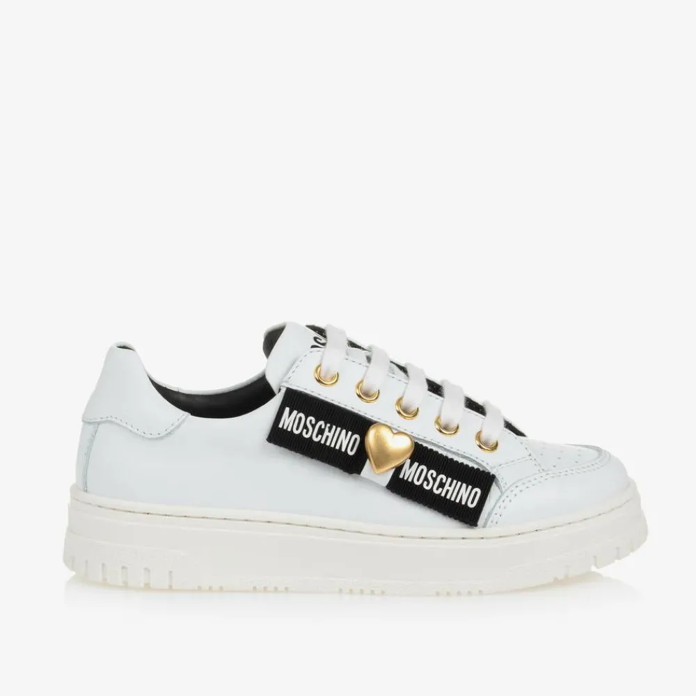 Moschino Trainers|Trainers*Girls White Leather Lace-Up Trainers