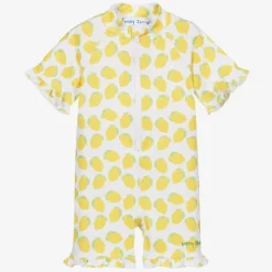 Mitty James Swimwear*Girls White Lemon Sun Suit (UPF 50+)