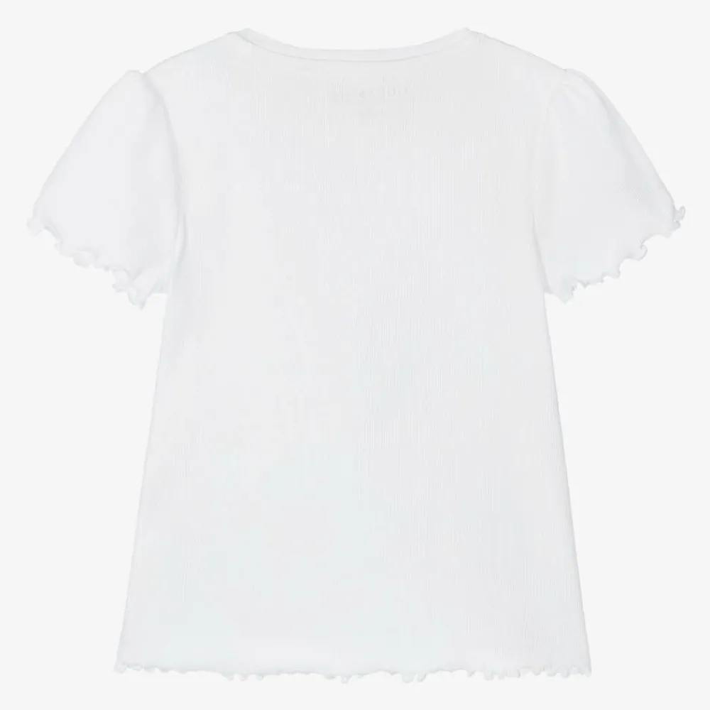 Guess Tops*Girls White Ribbed Cotton Jersey T-Shirt