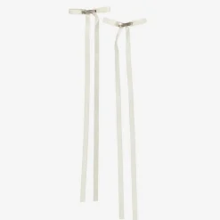 Junona Hair Accessories*Girls White Satin Bow Hair Clips (2 Pack)