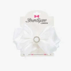 Bowtique London Hair Accessories*Girls Satin Bow Hair Clip (10cm) White