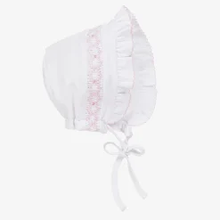 Kissy Kissy Hats|Hats*Girls White Smocked Pima Cotton Bonnet
