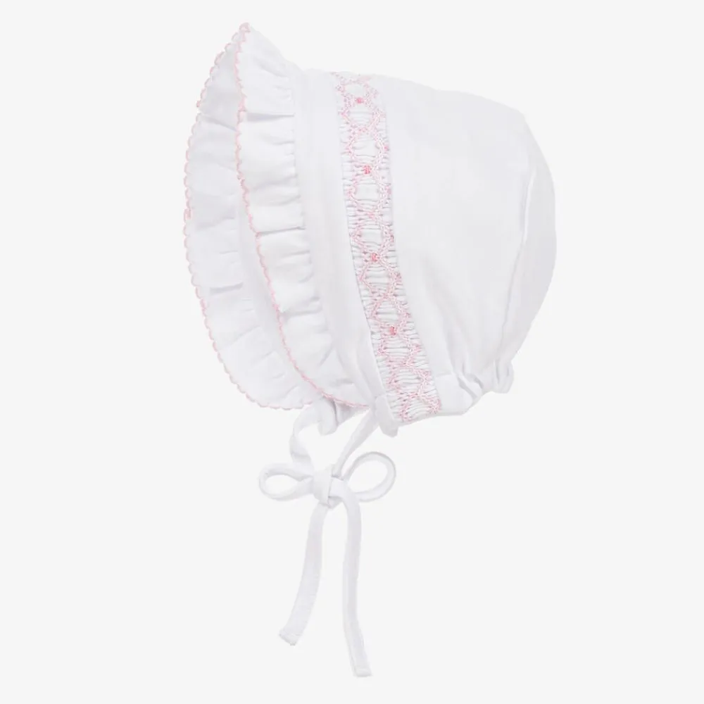 Kissy Kissy Hats|Hats*Girls White Smocked Pima Cotton Bonnet