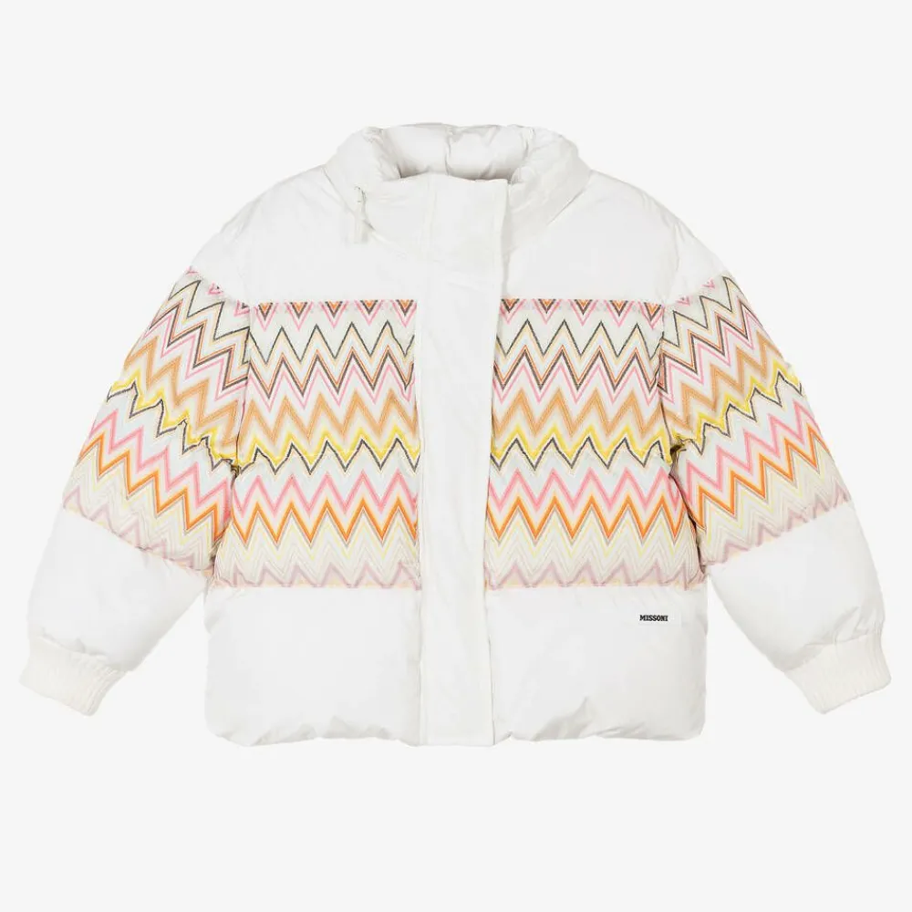 Missoni Coats & Jackets*Girls White Zigzag Down Puffer Jacket