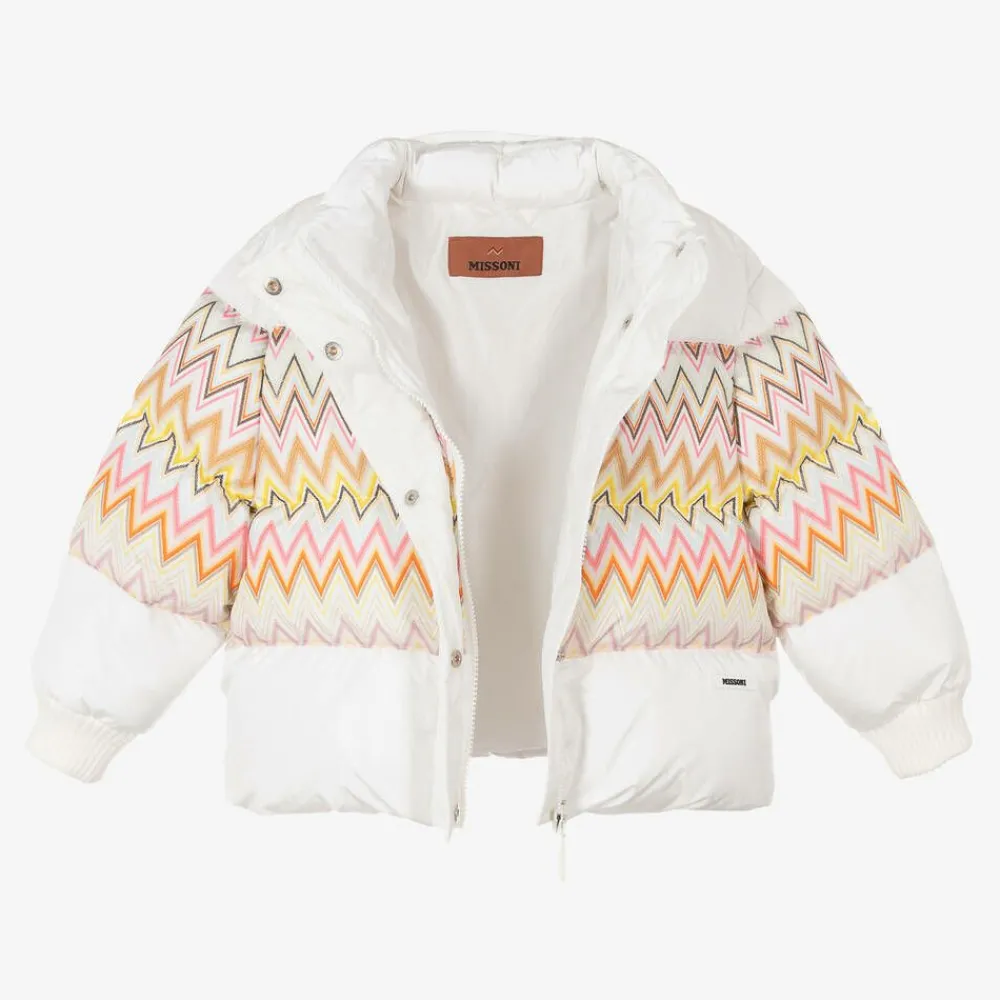Missoni Coats & Jackets*Girls White Zigzag Down Puffer Jacket