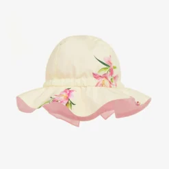 Phi Clothing Hats*Girls Yellow Cotton Floral Sun Hat