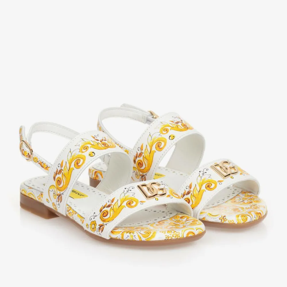 Dolce amp; Gabbana Sandals|Sandals*Girls Yellow Leather Majolica Sandals