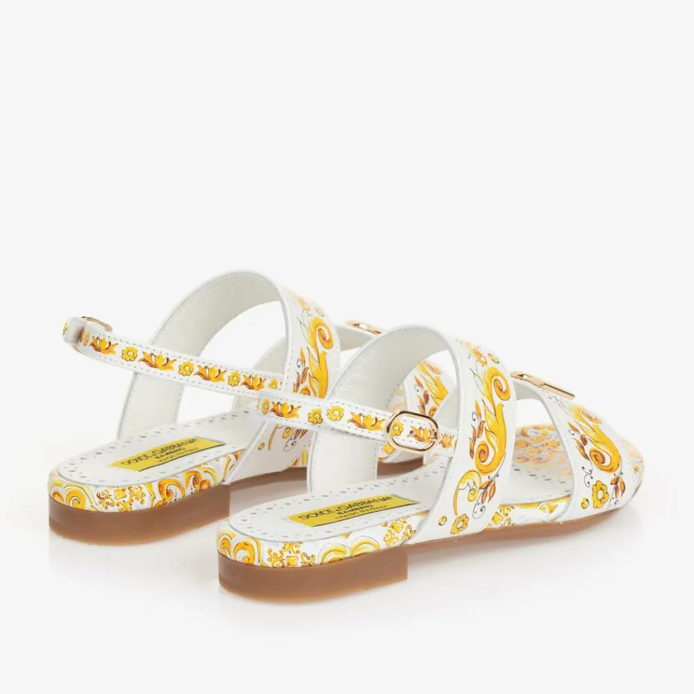 Dolce amp; Gabbana Sandals|Sandals*Girls Yellow Leather Majolica Sandals